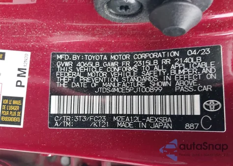 2023 Toyota Corolla Se from USA, damaged, VIN JTDS4MCE5PJ100899